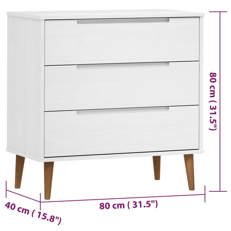 Cassettiera MOLDE Bianca 80x40x80 cm in Legno Massello di Pino cod mxl 73117