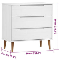 Cassettiera MOLDE Bianca 80x40x80 cm in Legno Massello di Pino 350505