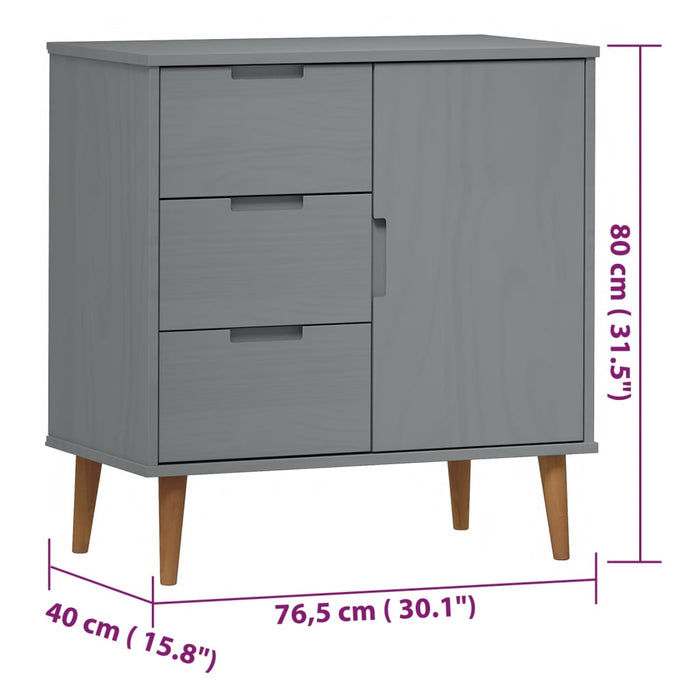 Credenza MOLDE Grigia 76,5x40x80 cm in Legno Massello di Pino