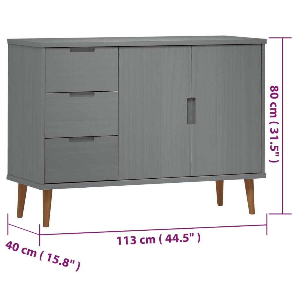 Credenza MOLDE Grigia 113x40x80 cm in Legno Massello di Pino 350515