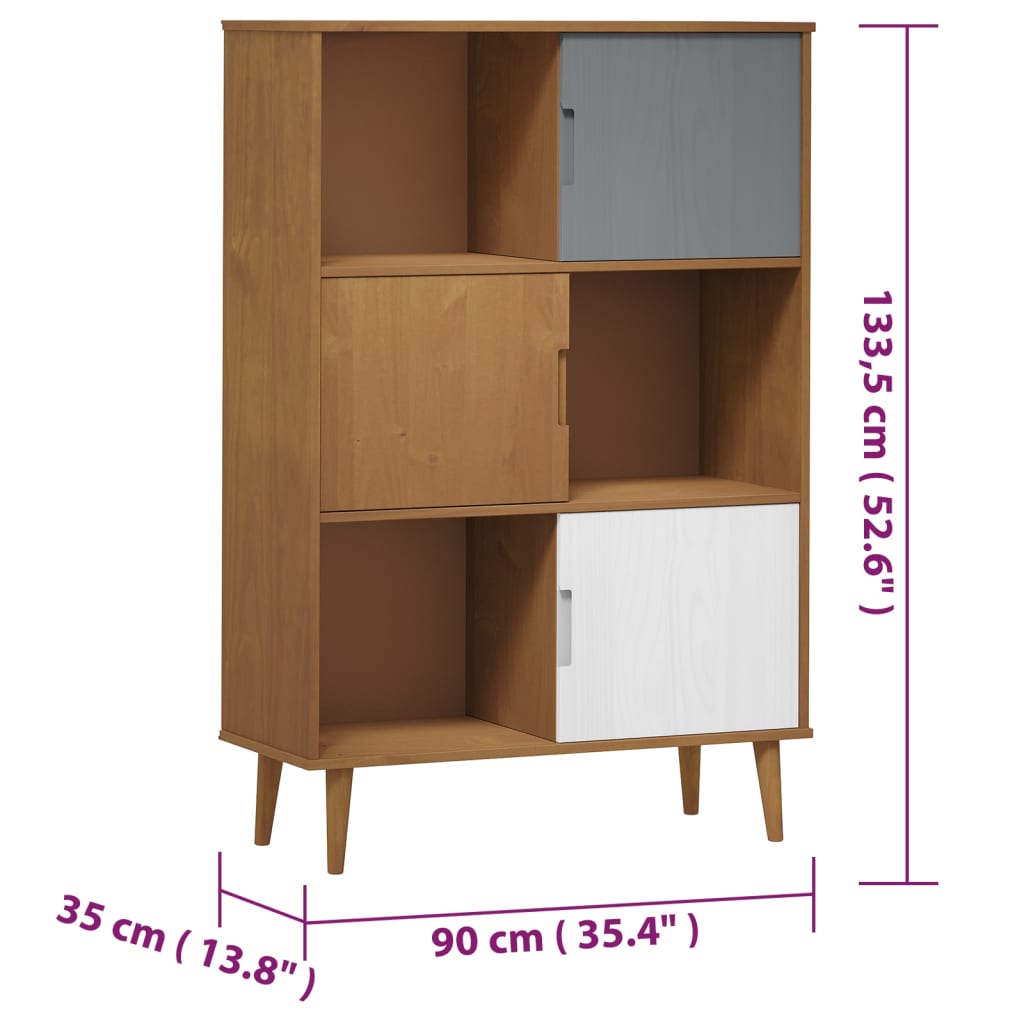 Libreria MOLDE Marrone 90x35x133,5 cm in Legno Massello di Pino