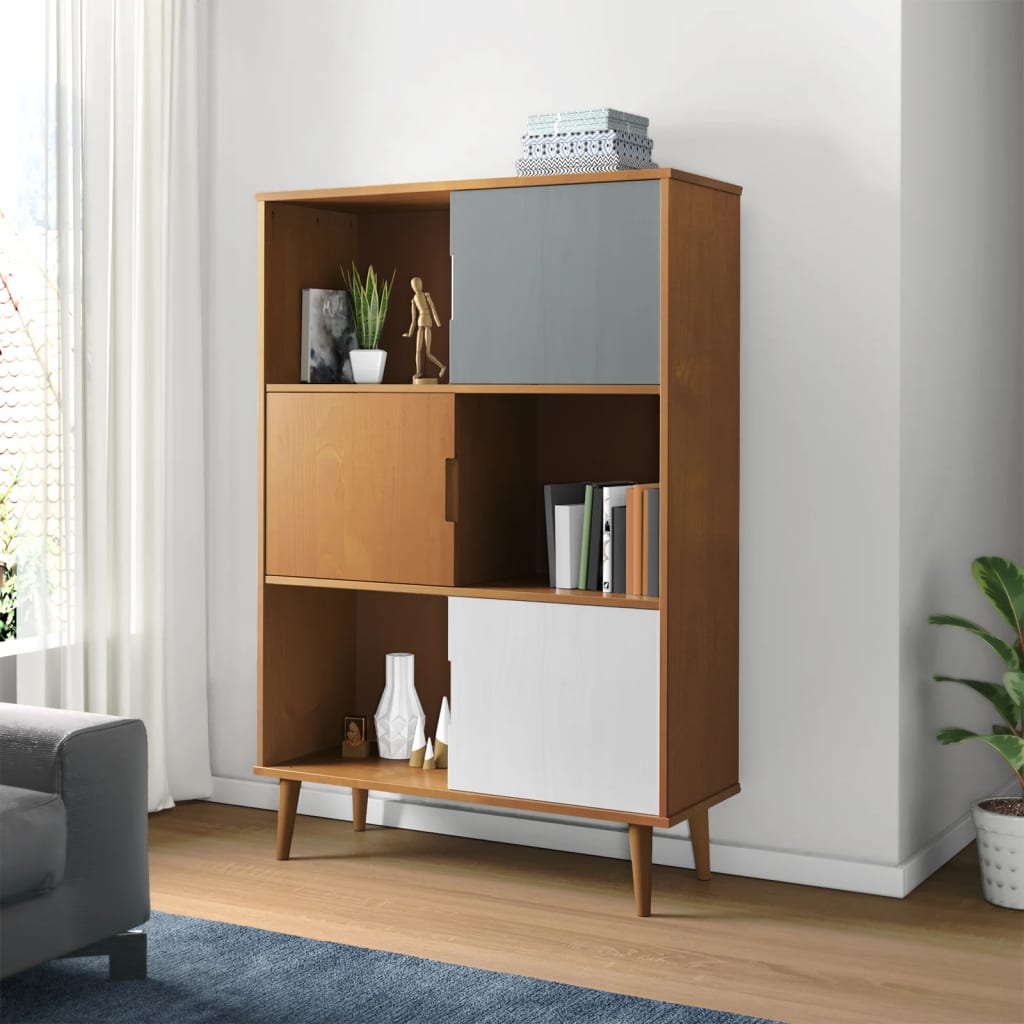 Libreria MOLDE Marrone 90x35x133,5 cm in Legno Massello di Pino