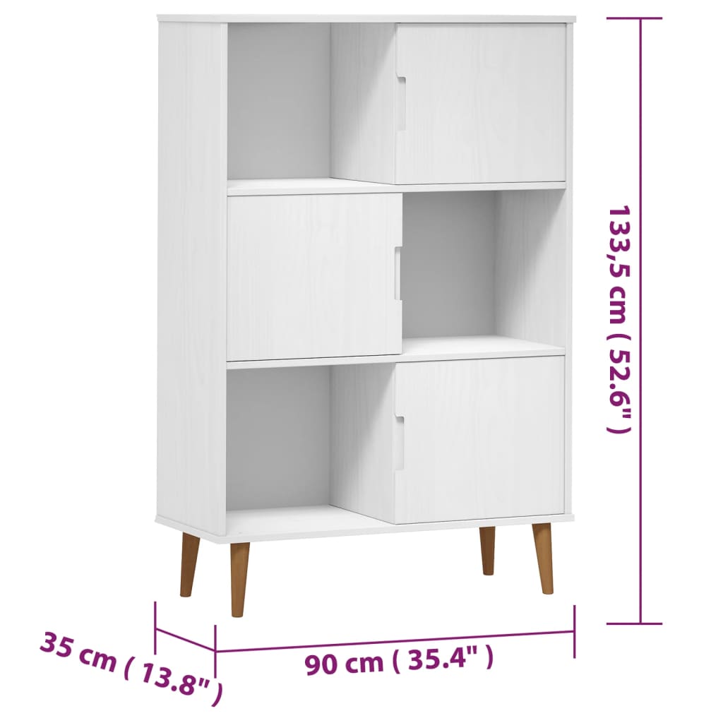 Libreria MOLDE Bianca 90x35x133,5 cm in Legno Massello di Pino 350517