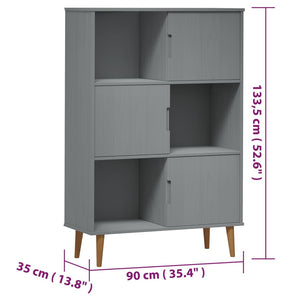 Libreria MOLDE Grigia 90x35x133,5 cm in Legno Massello di Pino