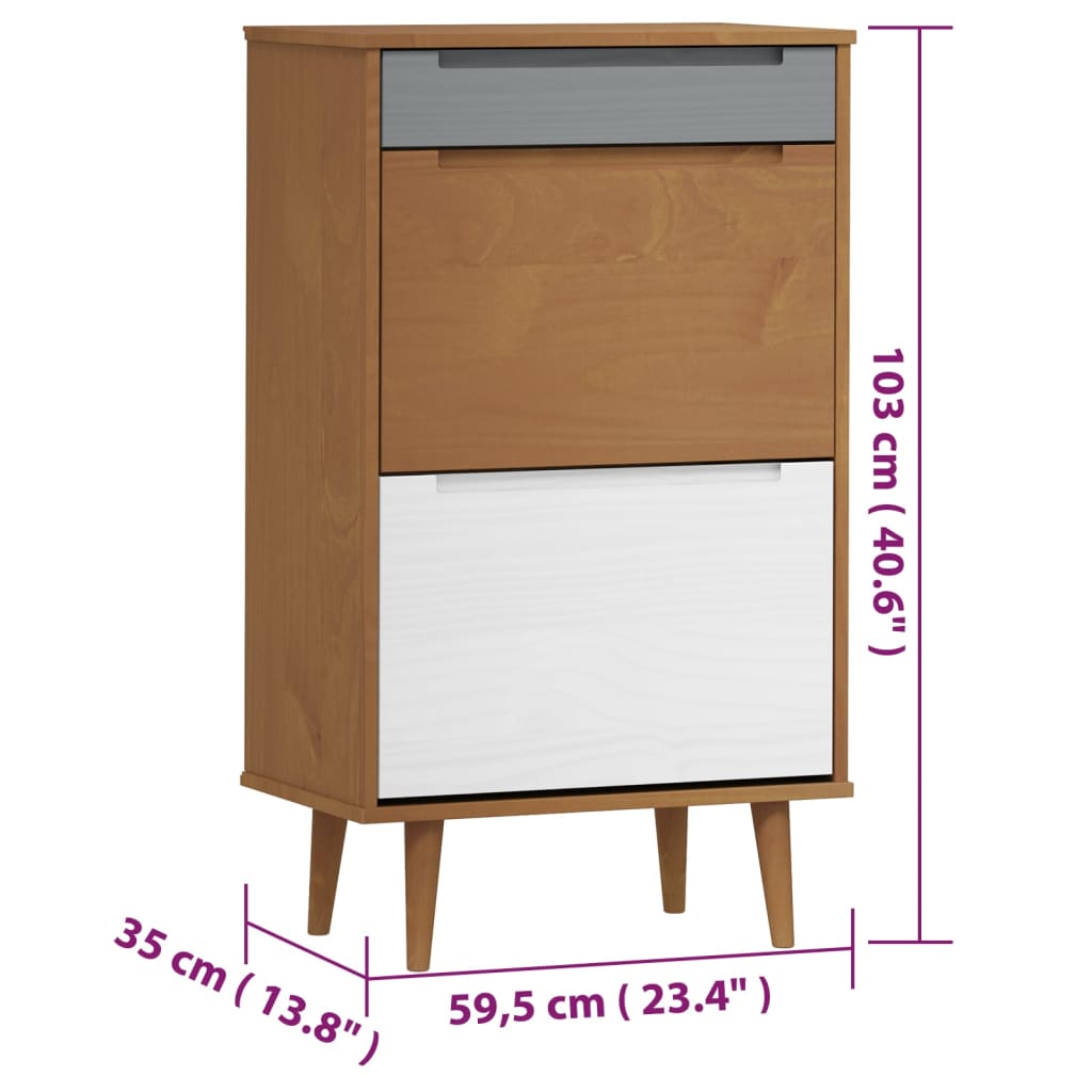 Scarpiera MOLDE Marrone 59,5x35x103cm in Legno Massello di Pino