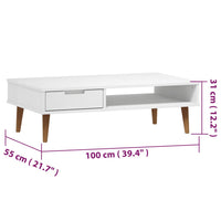 Tavolino MOLDE Bianco 100x55x31 cm in Legno Massello di Pino 350529