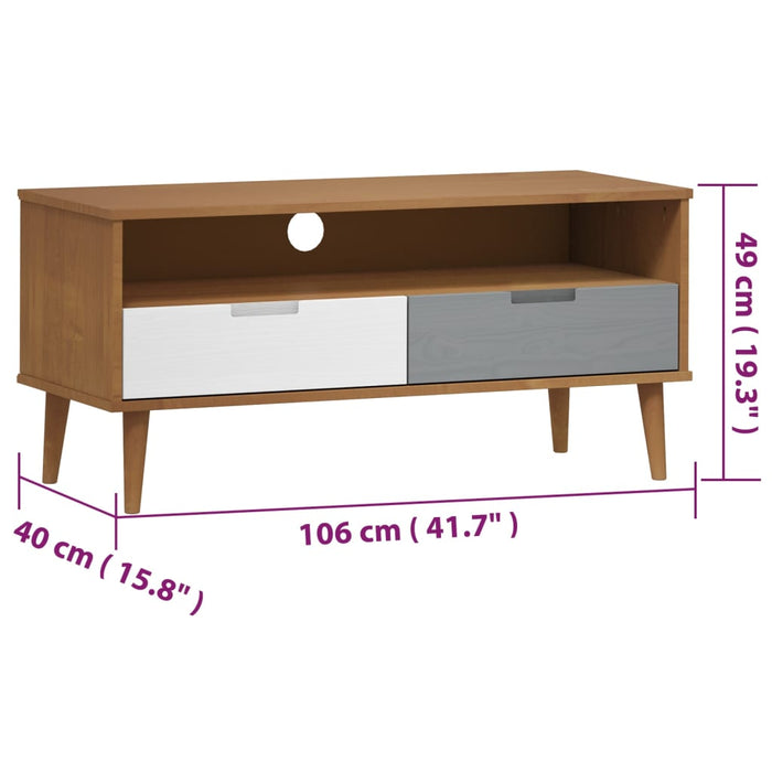 Mobile TV MOLDE Marrone 106x40x49 cm in Legno Massello di Pino