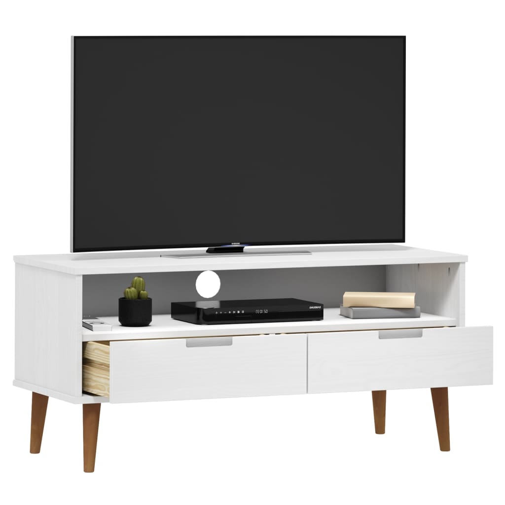 Mobile TV MOLDE Bianca 106x40x49 cm in Legno Massello di Pino