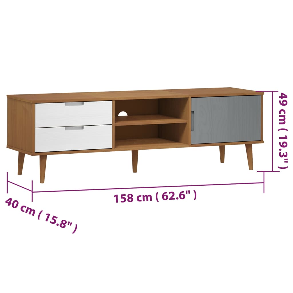 Mobile TV MOLDE Marrone 158x40x49 cm in Legno Massello di Pino