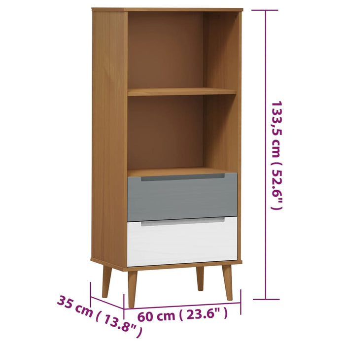 Libreria MOLDE Marrone 60x35x133,5 cm in Legno Massello di Pino cod mxl 18067