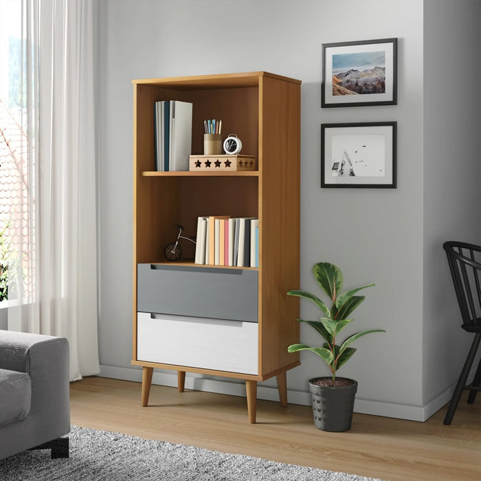 Libreria MOLDE Marrone 60x35x133,5 cm in Legno Massello di Pino cod mxl 18067