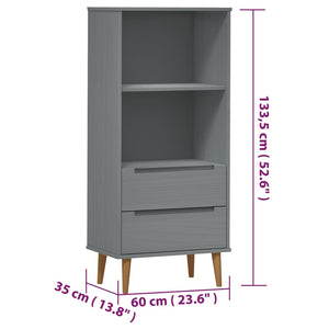 Libreria MOLDE Grigia 60x35x133,5 cm in Legno Massello di Pino cod mxl 15775