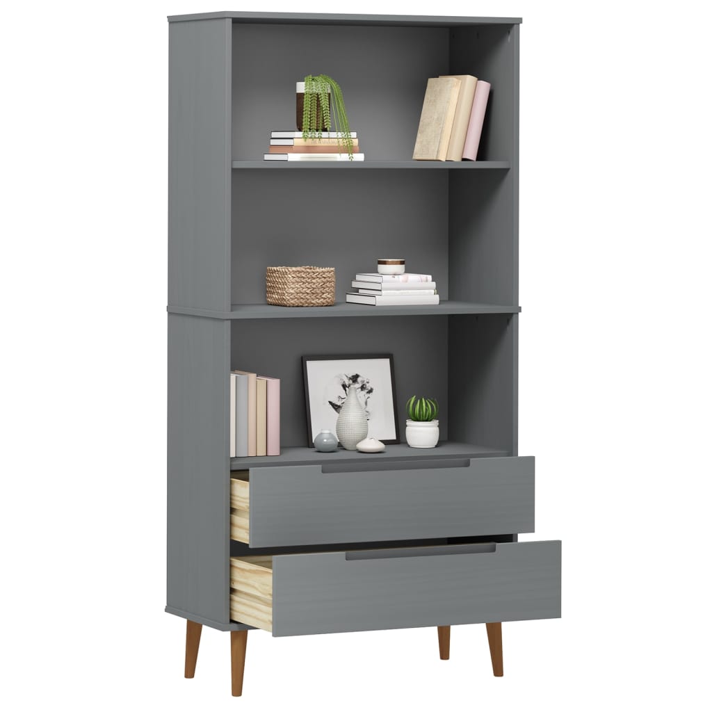 Libreria MOLDE Grigia 85x35x170,5 cm in Legno Massello di Pino