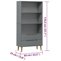 Libreria MOLDE Grigia 85x35x170,5 cm in Legno Massello di Pino