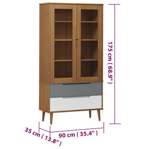 Vetrina MOLDE Marrone 90x35x175 cm in Legno Massello di Pino