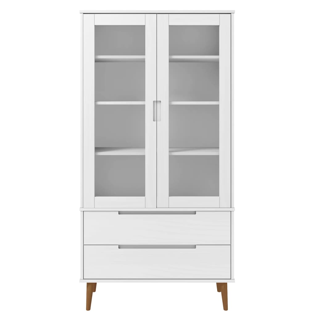 Vetrina MOLDE Bianca 90x35x175 cm in Legno Massello di Pino 350544