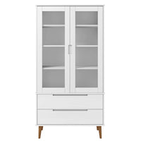 Vetrina MOLDE Bianca 90x35x175 cm in Legno Massello di Pino 350544