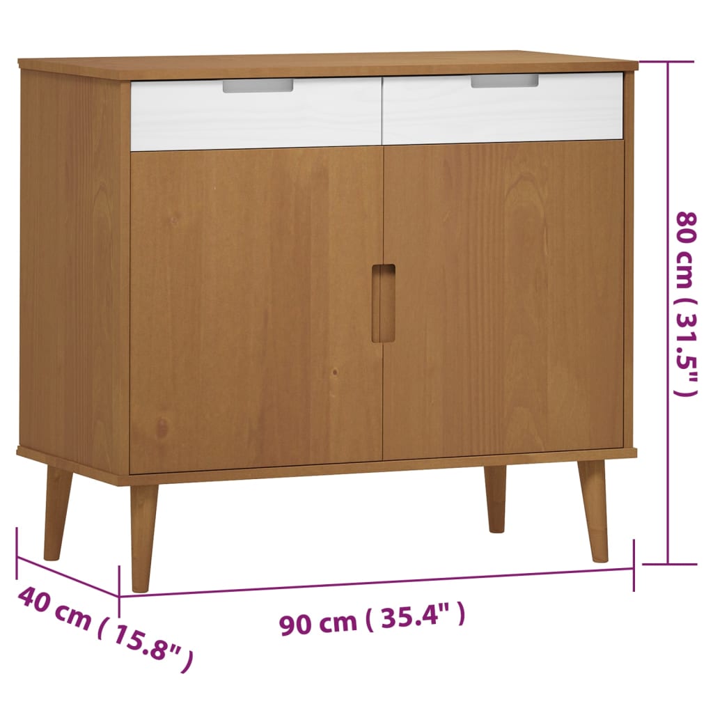 Credenza MOLDE Marrone 90x40x80 cm in Legno Massello di Pino 350546