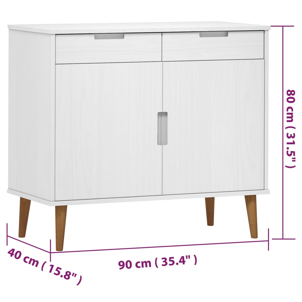 Credenza MOLDE Bianca 90x40x80 cm in Legno Massello di Pino 350547