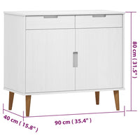 Credenza MOLDE Bianca 90x40x80 cm in Legno Massello di Pino 350547