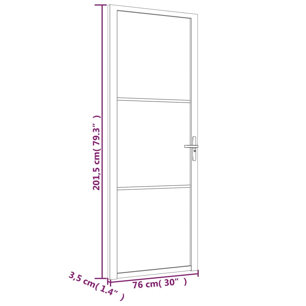 Porta Interna 76x201,5 cm Nero Opaco Vetro e Alluminio 350552