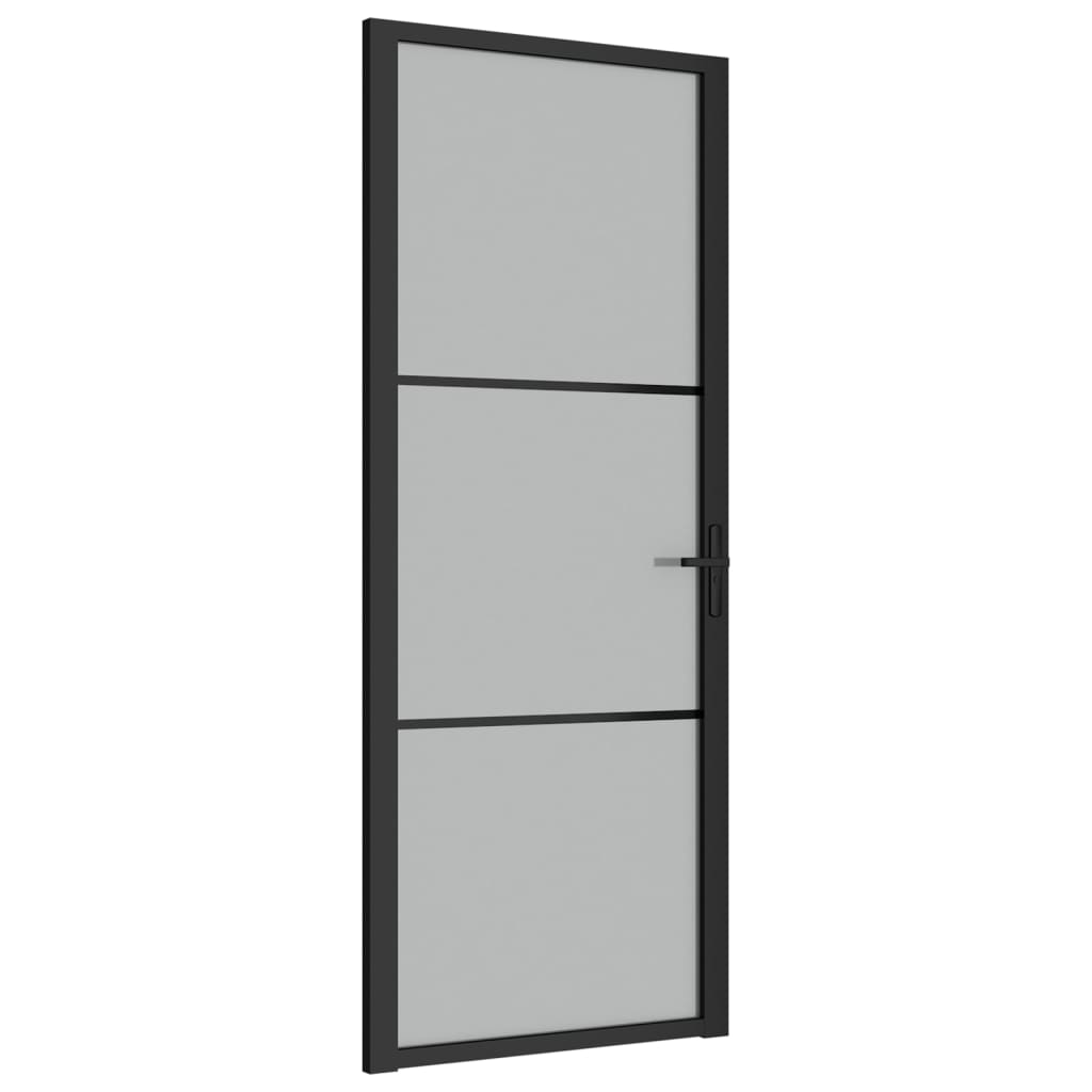 Porta Interna 83x201,5 cm Nero Opaco Vetro e Alluminio 350553