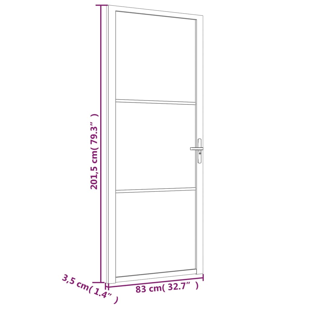 Porta Interna 83x201,5 cm Nero Opaco Vetro e Alluminio 350553