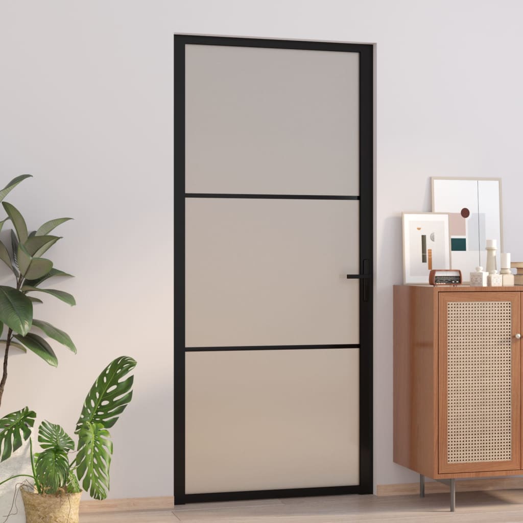 Porta Interna 93x201,5 cm Nero Opaco Vetro e Alluminio cod mxl 71259