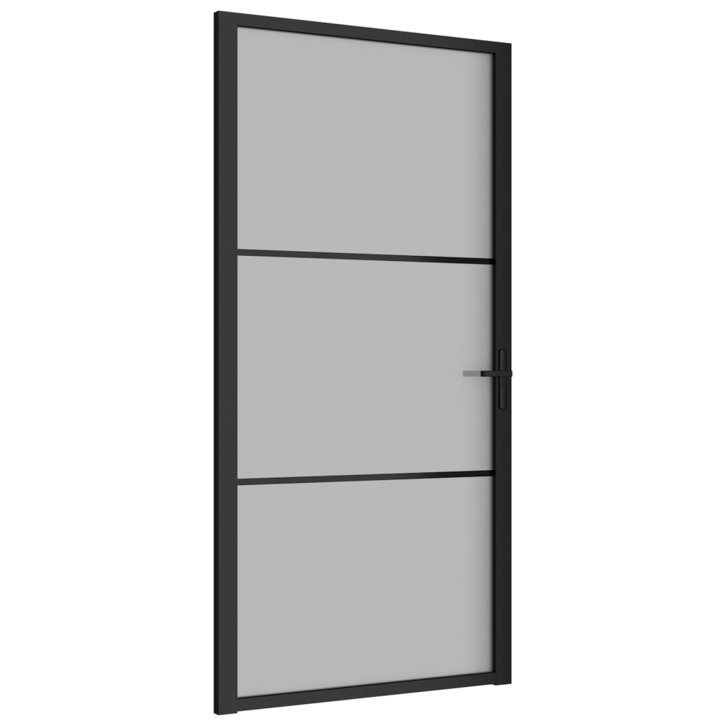 Porta Interna 102,5x201,5 cm Nero Opaco in Vetro e Alluminio 350555