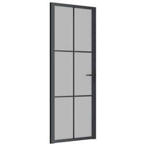 Porta Interna 76x201,5 cm Nero Opaco Vetro e Alluminio 350556