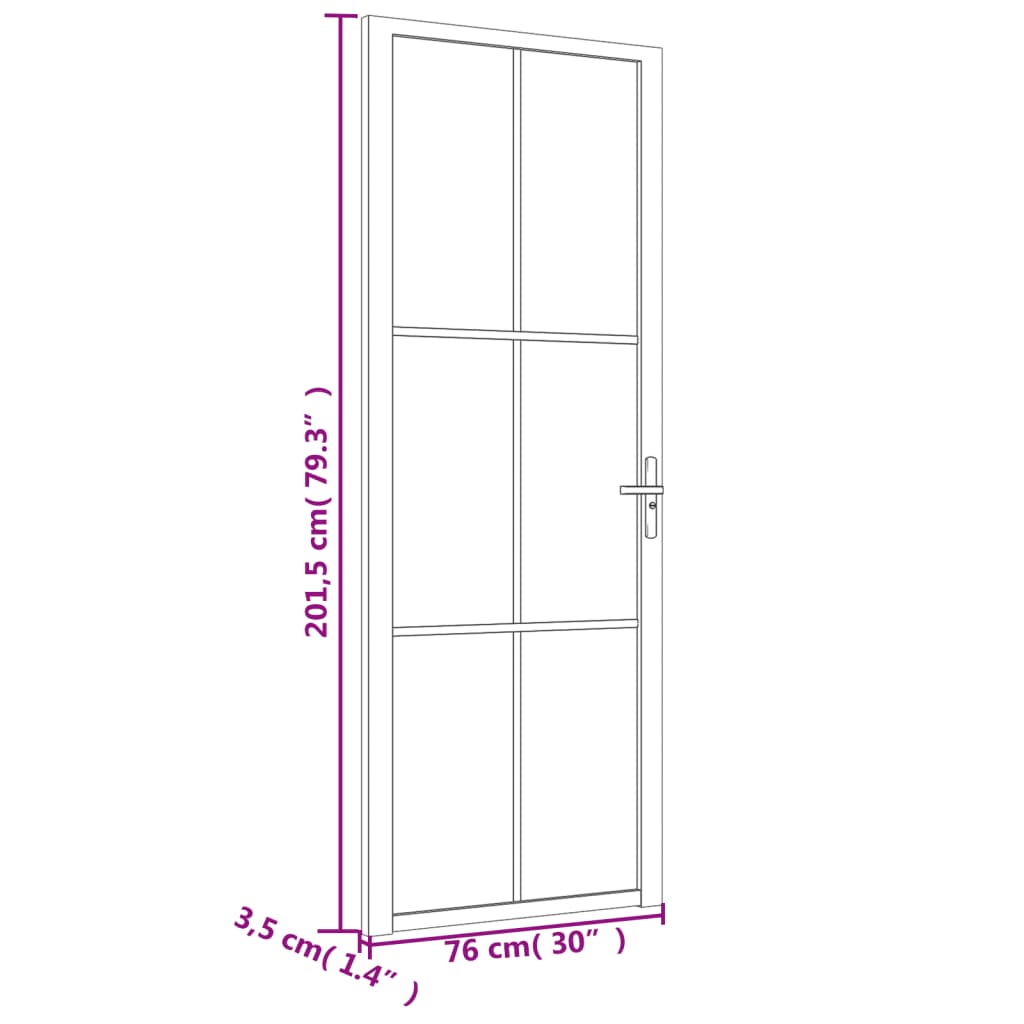 Porta Interna 76x201,5 cm Nero Opaco Vetro e Alluminio 350556