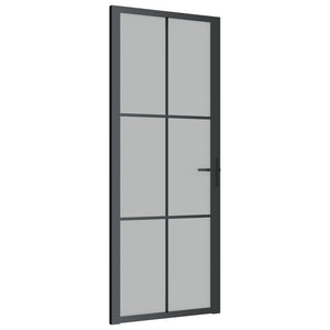 Porta Interna 83x201,5 cm Nero Opaco Vetro e Alluminio 350557