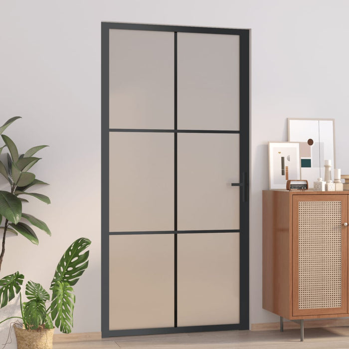 Porta Interna 102,5x201,5 cm Nero Opaco in Vetro e Alluminio cod mxl 62639