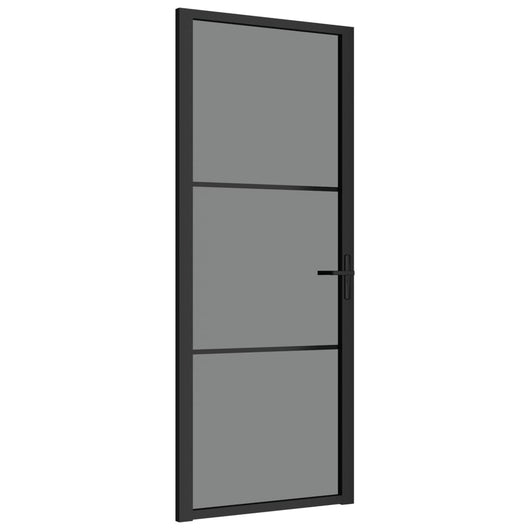 Porta Interna 83x201,5 cm Nero Opaco Vetro ESG e Alluminio cod mxl 67036