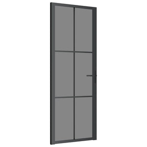 Porta Interna 76x201,5 cm Nera in Vetro ESG e Alluminio 350564