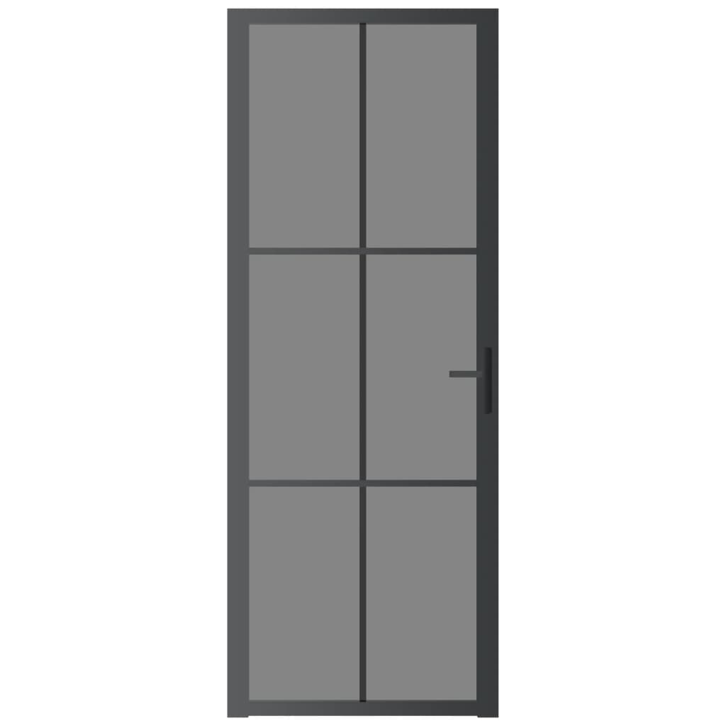 Porta Interna 76x201,5 cm Nera in Vetro ESG e Alluminio 350564