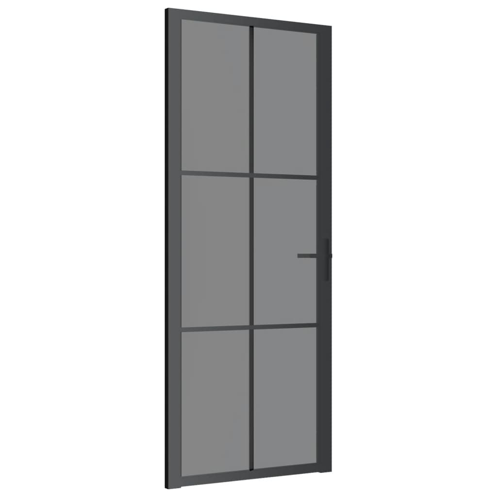 Porta Interna 83x201,5 cm Nera in Vetro ESG e Alluminio 350565