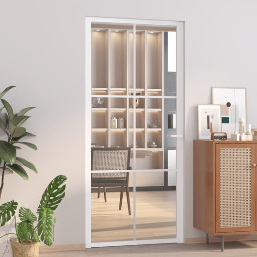 Porta Interna 93x201,5 cm Bianca in Vetro ESG e Alluminio cod mxl 77577