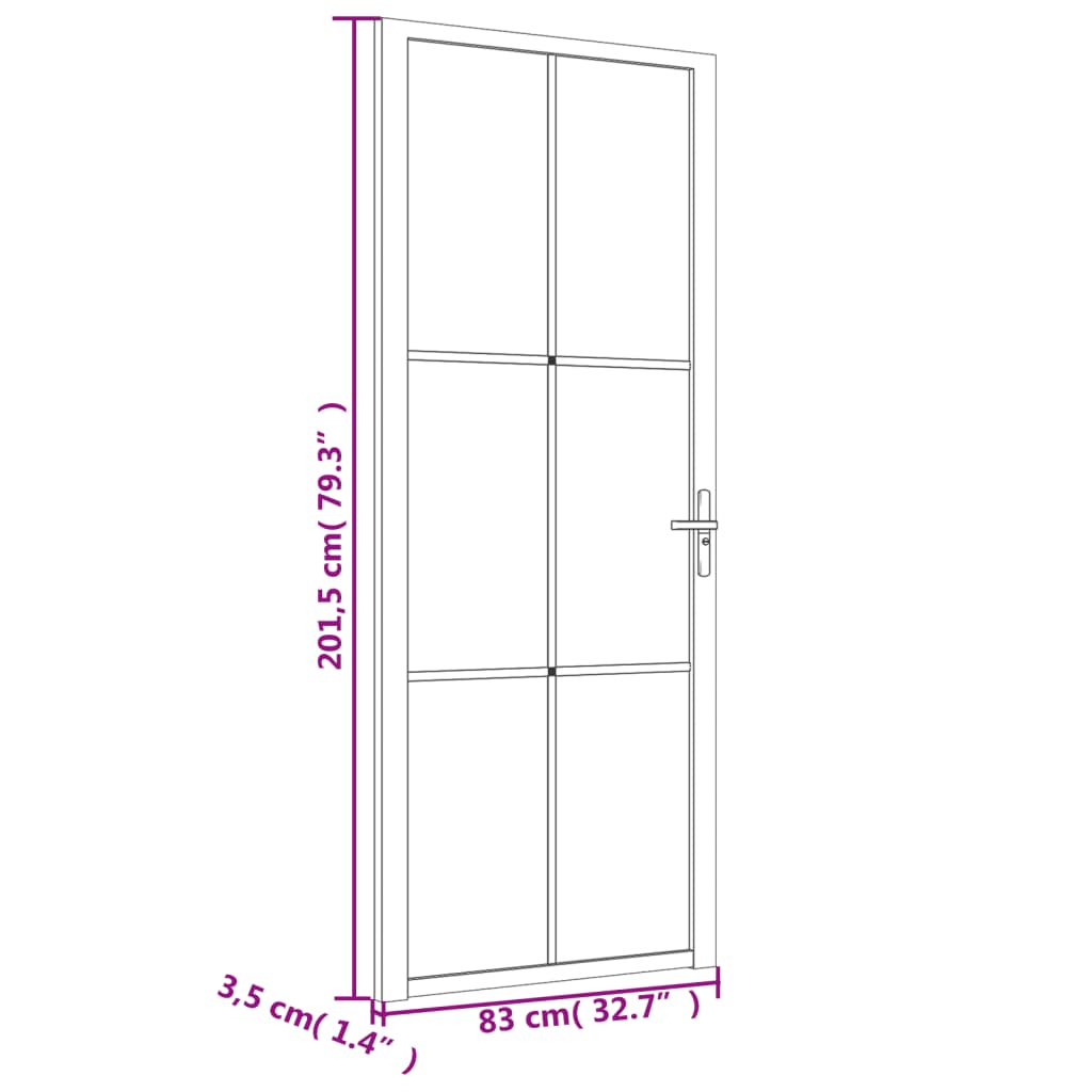 Porta Interna 83x201,5 cm Bianco Opaco Vetro e Alluminio 350581