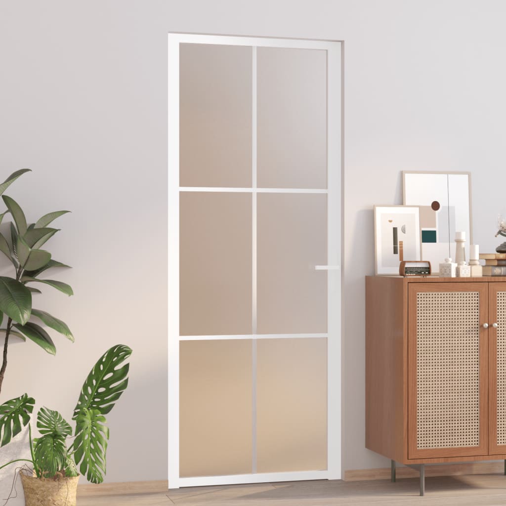 Porta Interna 83x201,5 cm Bianco Opaco Vetro e Alluminio cod mxl 78124