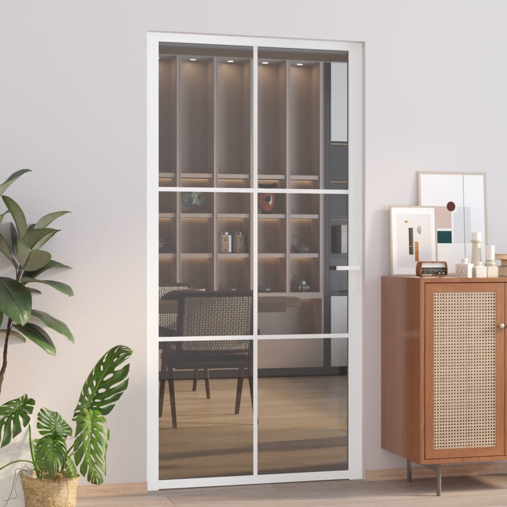 Porta Interna 102,5x201,5 cm Bianca in Vetro ESG e Alluminio cod mxl 58337