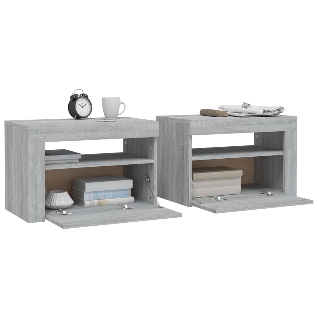 Comodini 2 pz con LED Grigio Sonoma 60x35x40 cm cod mxl 72608