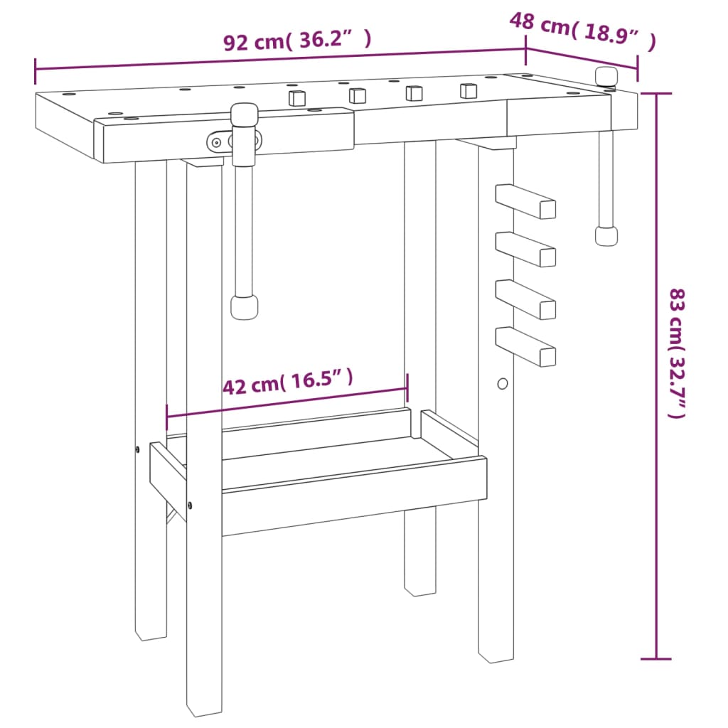 Banco da Lavoro con Morse 92x48x83 cm Legno Massello di Acacia 153319