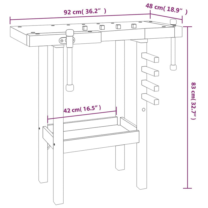 Banco da Lavoro con Morse 92x48x83 cm Legno Massello di Acacia 153319