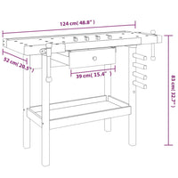 Banco Lavoro Cassetto e Morse 92x48x83 cm Legno Massello Acacia 153320