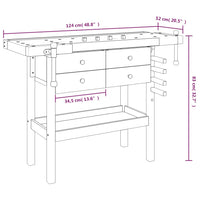 Banco Lavoro Cassetti e Morse 124x52x83cm Legno Massello Acacia 153322