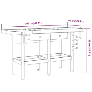 Banco Lavoro Cassetti e Morse 162x62x83cm Legno Massello Acacia