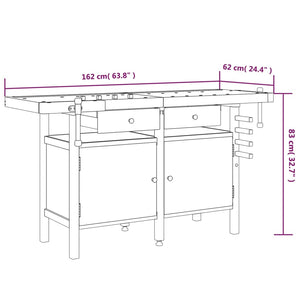 Banco Lavoro Cassetti e Morse 162x62x83cm Legno Massello Acacia cod mxl 12783