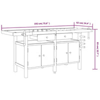 Banco Lavoro Cassetti e Morse 192x62x83cm Legno Massello Acacia