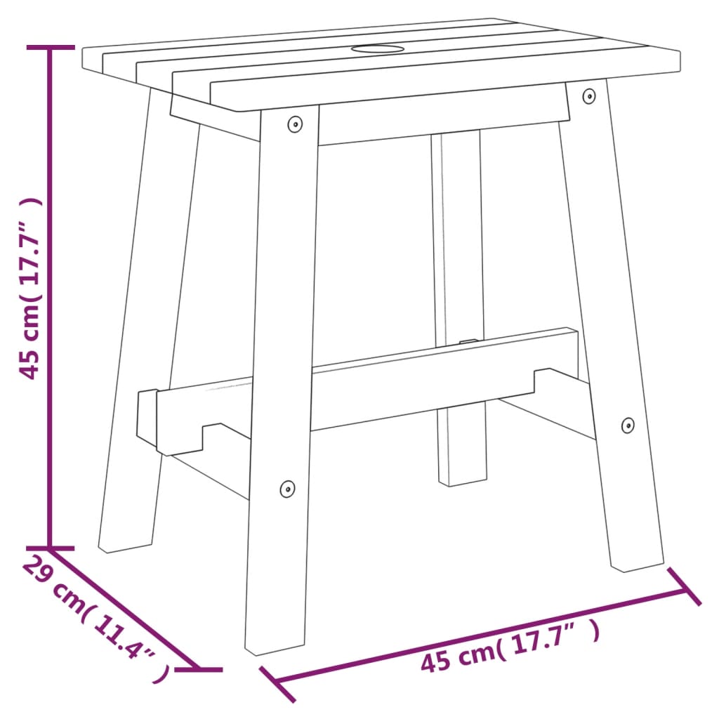 Sgabello 45x29x45 cm Rettangolare in Legno Massello di Acacia cod mxl 43237